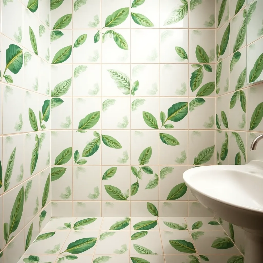 Płytki do łazienki zielone liście