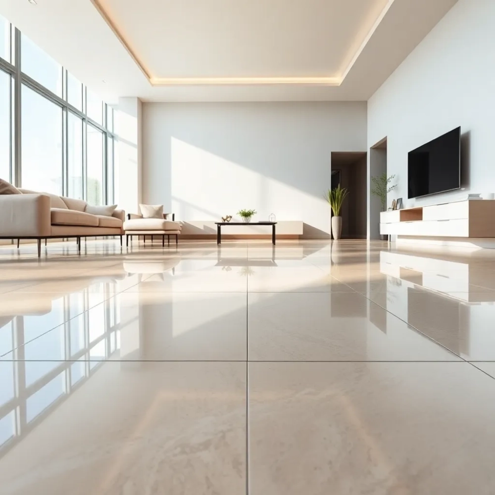 Płytki na wysoki połysk w salonie