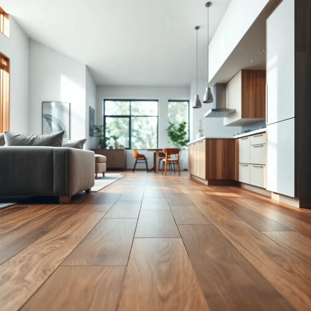 Podłoga w salonie z aneksem kuchennym