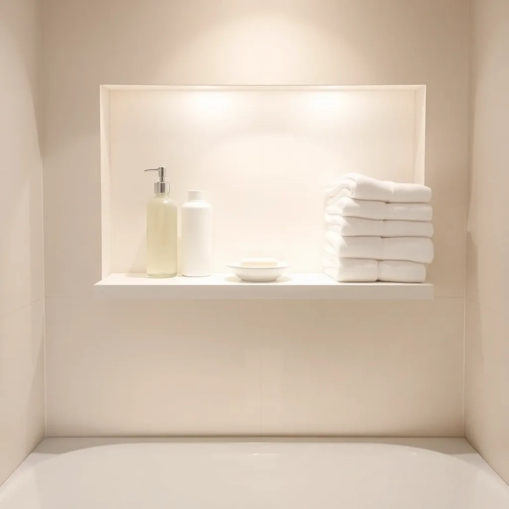 Półka w ścianie nad wanną