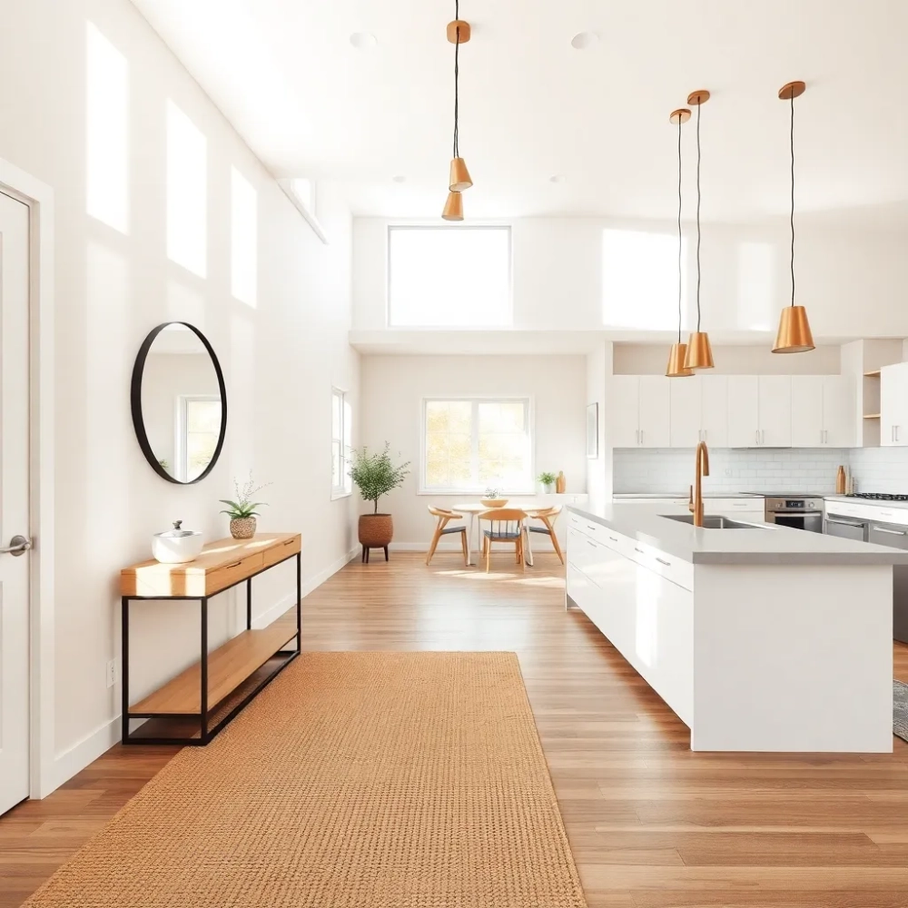 Przedpokój połączony z kuchnią i salonem