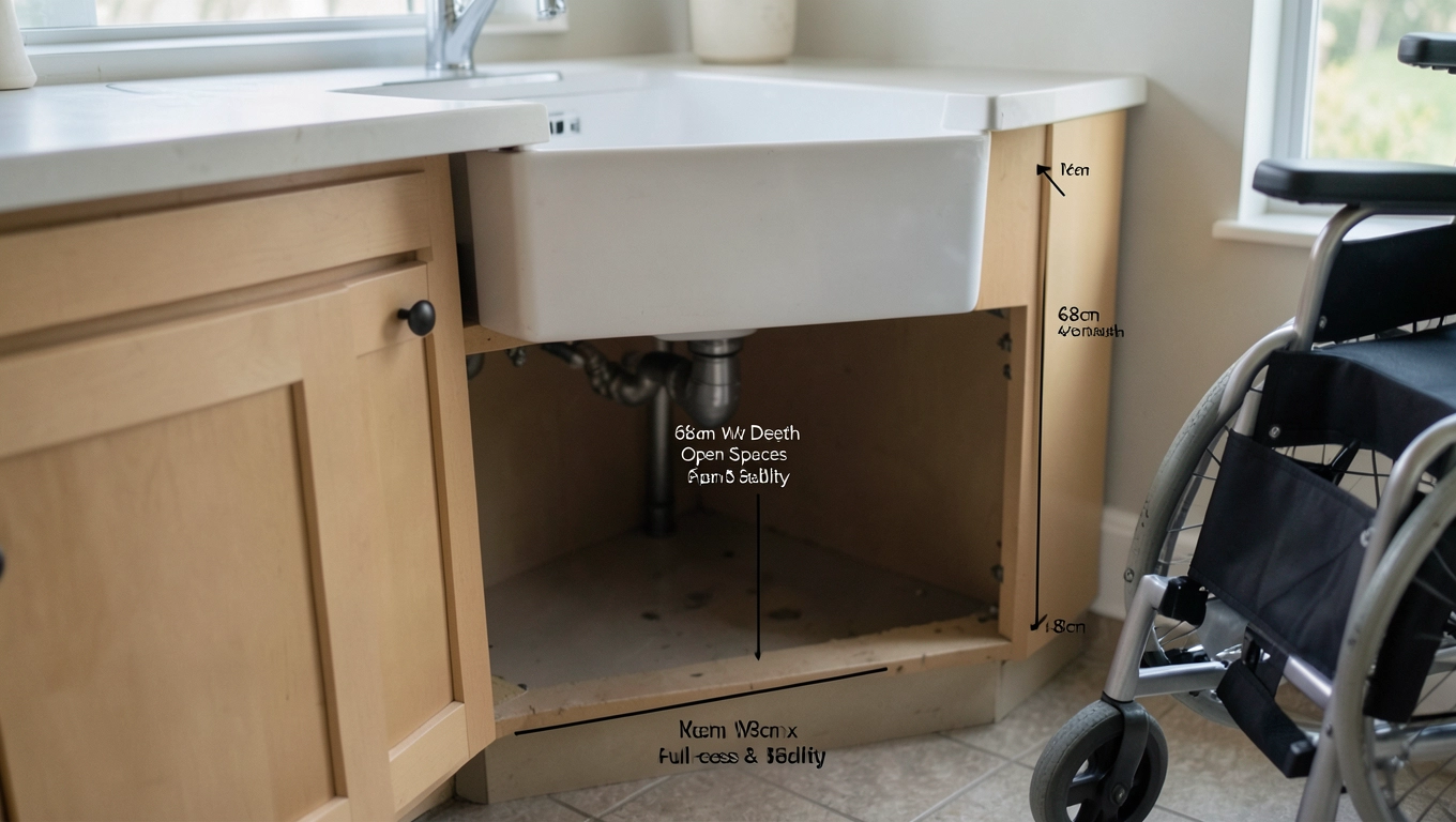 Przestrzeń pod umywalką dla wózka inwalidzkiego