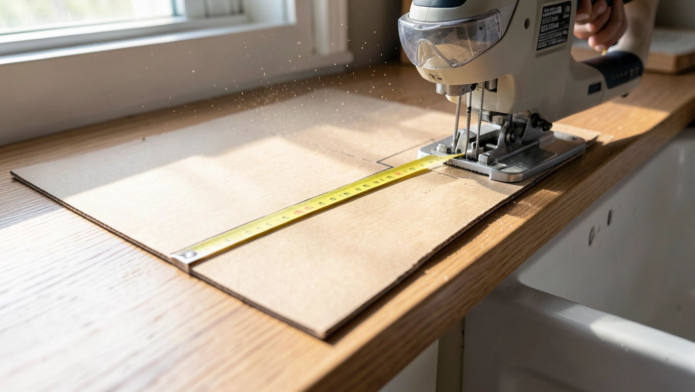 Przygotowanie blatu i wycinanie otworu pod umywalkę nablatową