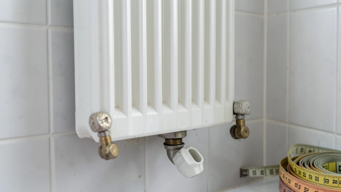 Przygotowanie do pomiaru rozstawu grzejnika łazienkowego