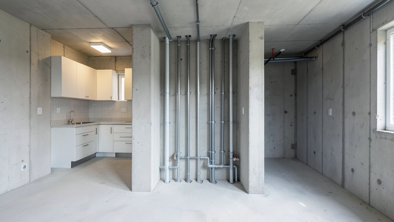 Rozmieszczenie rur wodnych w mieszkaniu blokowym