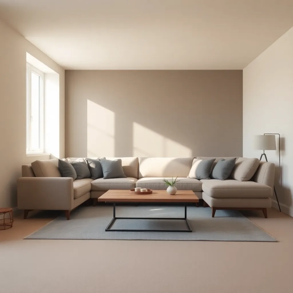 Salon w beżach i szarościach