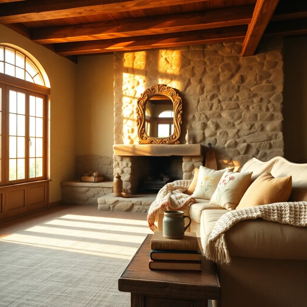 Salon w stylu rustykalnym