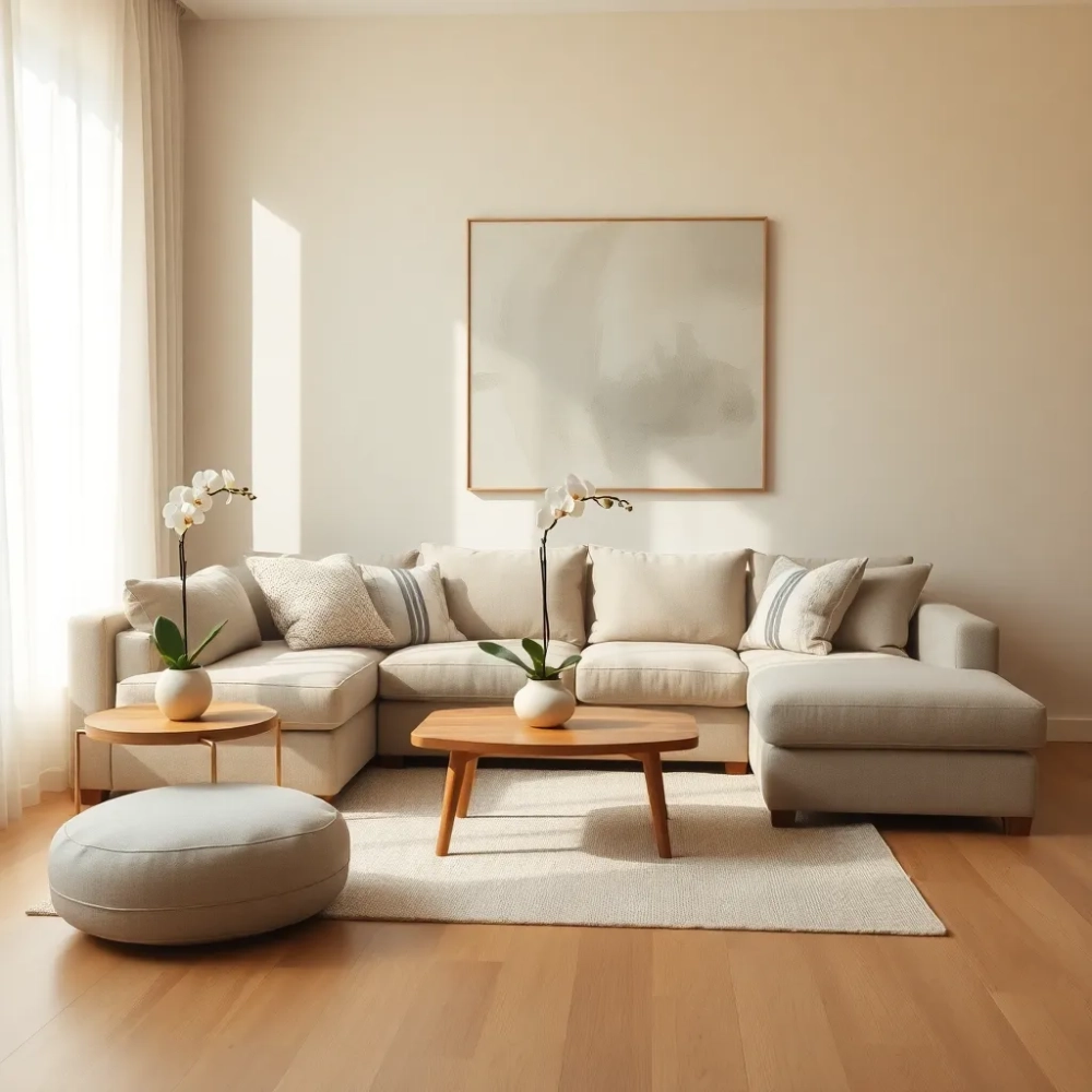 Salon w szarościach i beżach