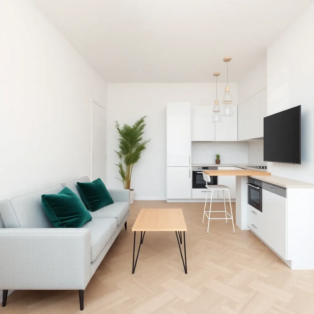 Salon z aneksem 22m2 projekt