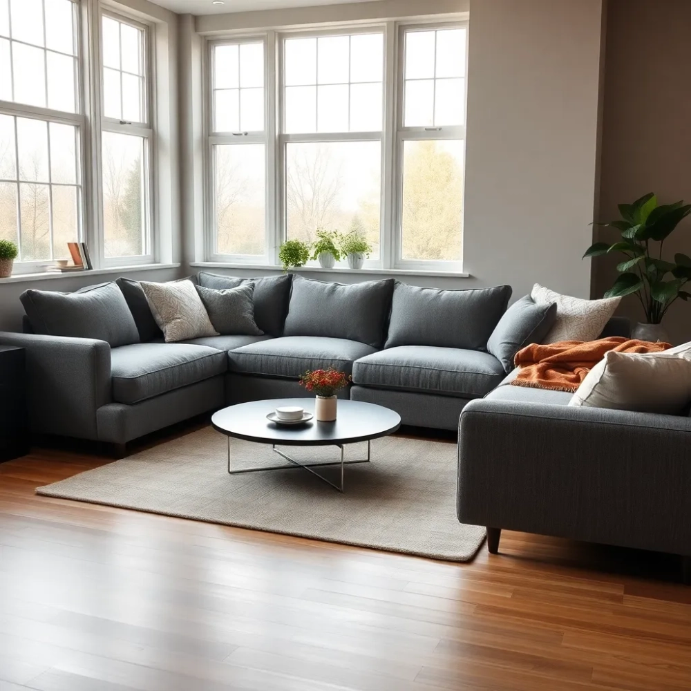 Salon z szarym narożnikiem