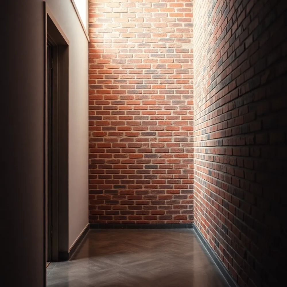Ścianą z cegły w przedpokoju