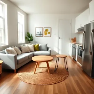 Aranżacja małego salonu z aneksem kuchennym