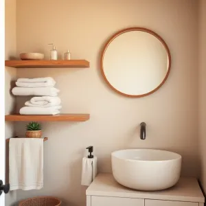 beżowobrązowa łazienka jakie dodatki