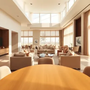 Beżowy salon z jadalnią