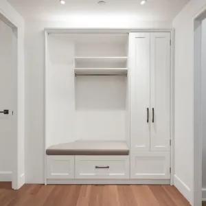 Biała szafa do przedpokoju z siedziskiem