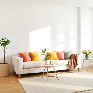 Białe ściany w salonie jakie dodatki