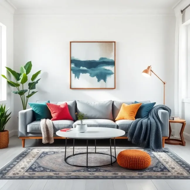 Biało szary salon  jakie dodatki