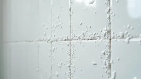 Biały osad na płytkach pod prysznicem