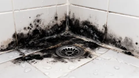 czarny osad pod prysznicem