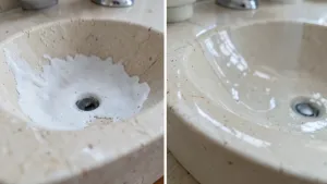 czyszczenie umywalki z kamienia