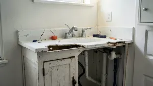 demontaż szafki z umywalką