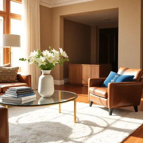 Dodatki do brązowych mebli w salonie