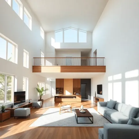 Domy z otwartą przestrzenią nad salonem