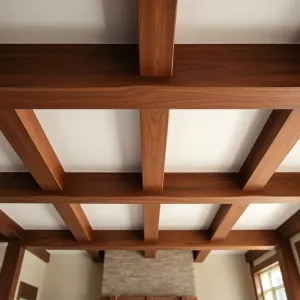 Drewniane belki na suficie w salonie