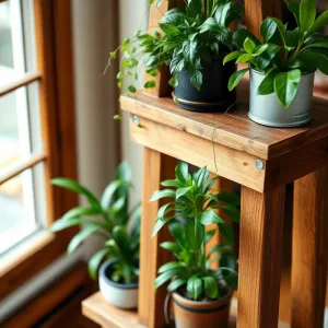 Drewniany stojak na kwiaty do salonu