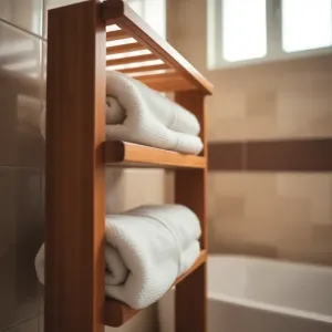 Drewniany stojak na ręczniki do łazienki