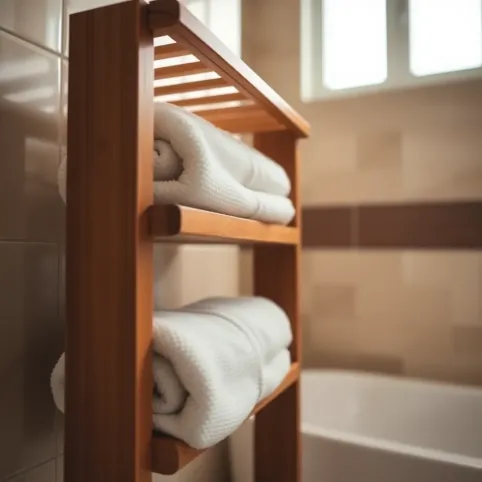 Drewniany stojak na ręczniki do łazienki
