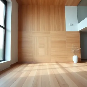 Imitacja drewna na ścianie w salonie