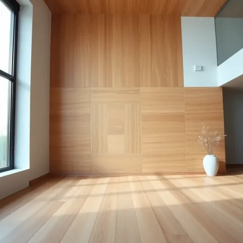 Imitacja drewna na ścianie w salonie