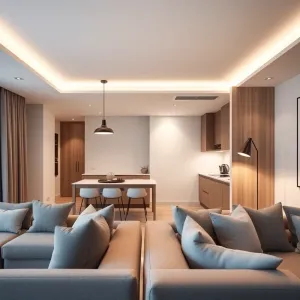 Inspiracje oświetlenie salonu z aneksem kuchennym