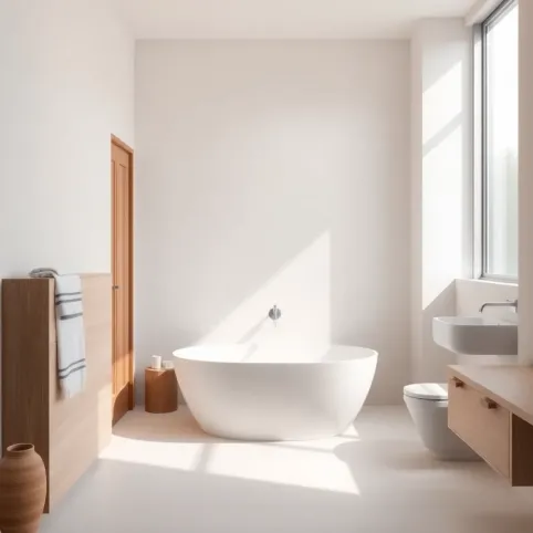 Jasna łazienka z drewnem