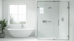 Kabina prysznicowa na ścianie z oknem