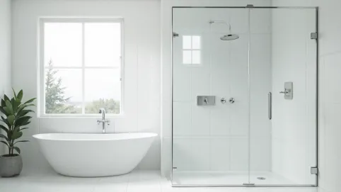 Kabina prysznicowa na ścianie z oknem