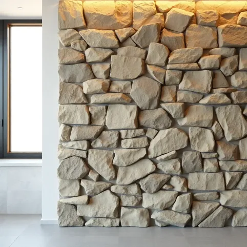 Kamień na ścianie w salonie