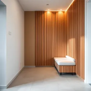 Lamele w przedpokoju z siedziskiem