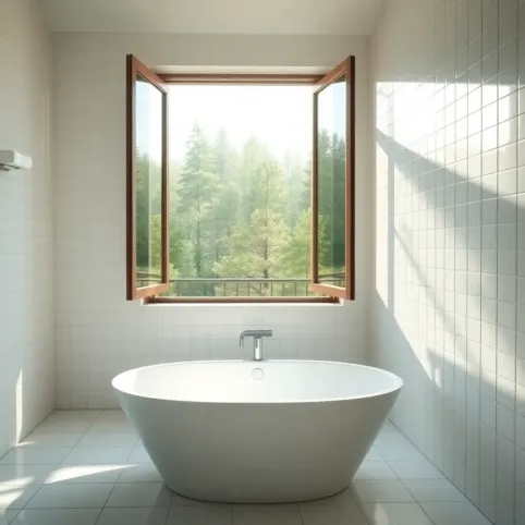 Łazienka z oknem balkonowym