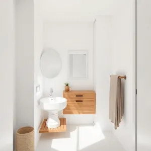 Mała łazienka biała z drewnem