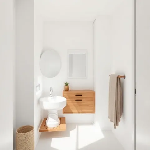 Mała łazienka biała z drewnem