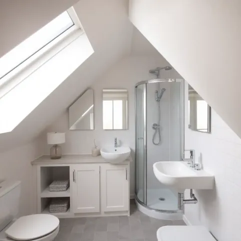 Mała łazienka na poddaszu ze skosem
