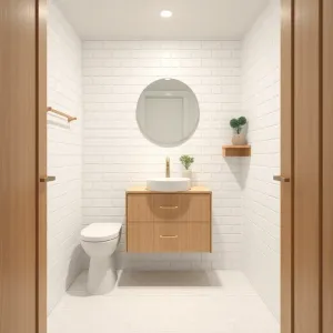 Mała łazienka w bieli i drewnie