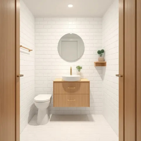 Mała łazienka w bieli i drewnie