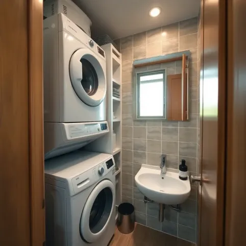 Mała łazienka z pralką i suszarką