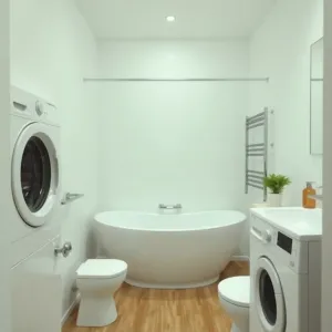 Mała łazienka z wanną i pralką