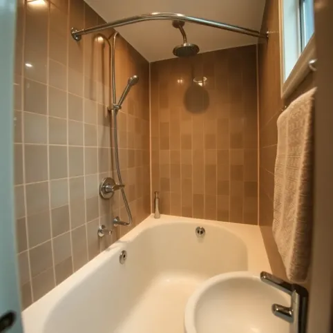 Mała łazienka z wanną i prysznicem