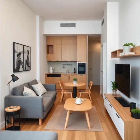 Mały salon z aneksem kuchennym