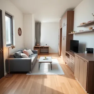 Mały salon z aneksem kuchennym w bloku